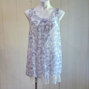 Tendenze Made In Italy Sleeveless Women Silk Top Paisley Print Lace Detail Sz L